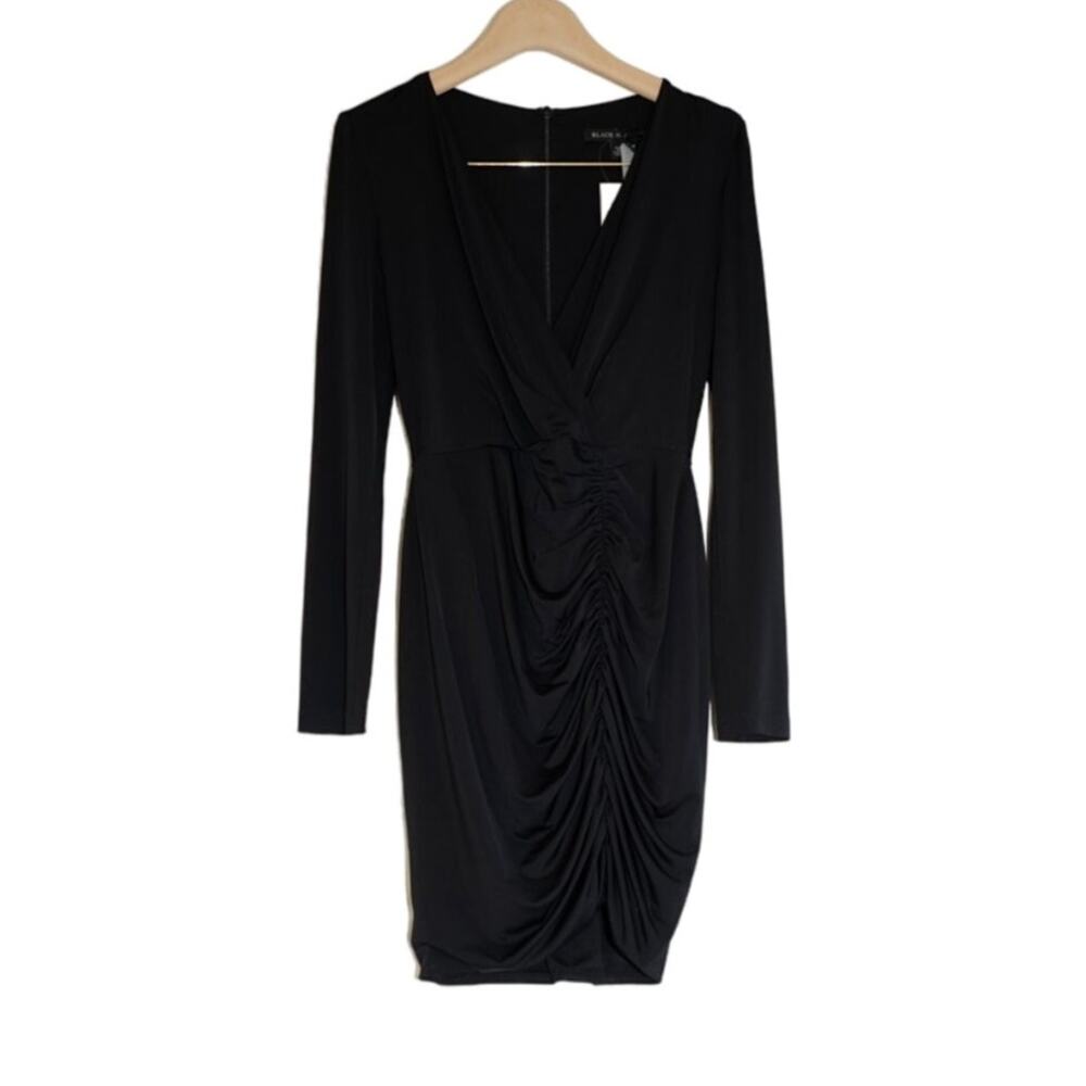 Black Halo - NWT Como Long Sleeve Mini Dress with Side Ruching in Black / Size 2
